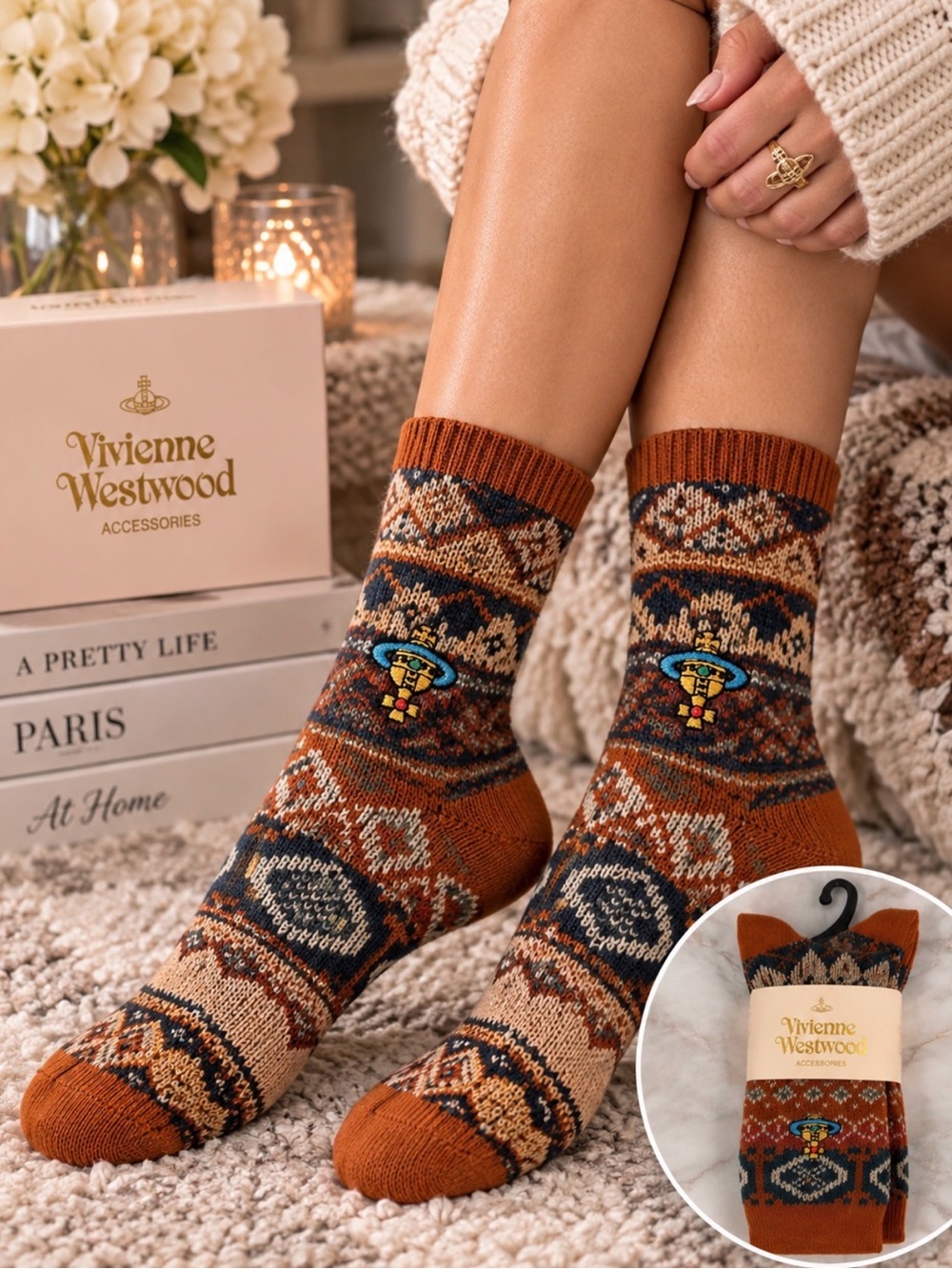 🧦 Vivienne Westwood Orb Fair Isle Knit Socks – Made in Japan – NEW